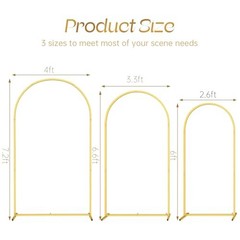 Toolterritary Set of 3 Metal Arch Backdrop Stand with 7.2ft+6.6ft+6ft White