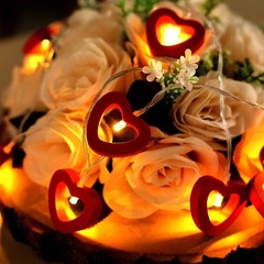 5 ft Red Wooden Heart LED Fairy Lights Garland Party Event Decorations Supplies