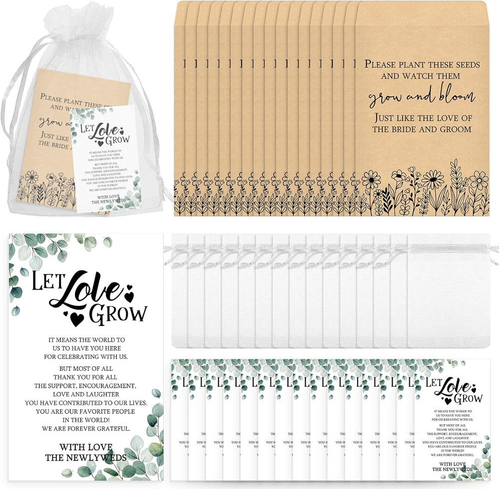 100 Set Wedding Favors for Guests Bulk Include 100 Pcs Self Adhesive Seed Packet