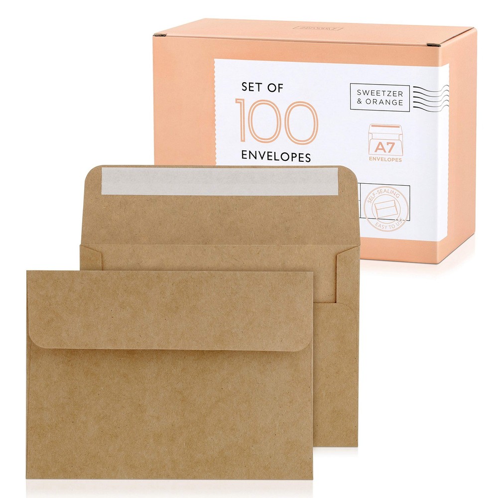 Sweetzer & Orange A7 Brown Self Seal Envelopes, 100 Pack, 5×7 100, Kraft