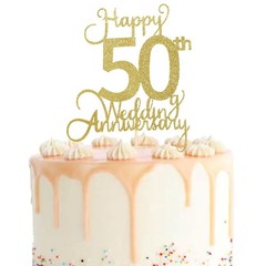 Wedding Anniversary Cake Topper – 50th Party Decoration, Gold
