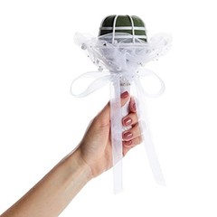 Elegant Wedding Bouquet Holder – 3×7 in Foam with White Lace & Rhinestones for B