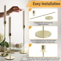 Panumly Candle Holders, Gold Candlestick Holders Set of 3 for 3,