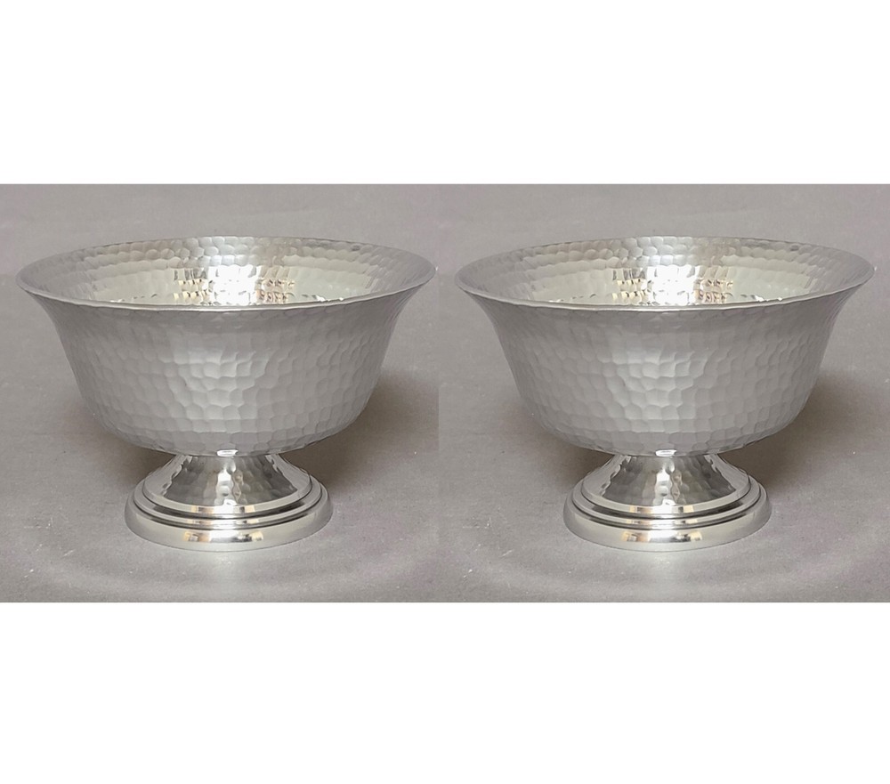 Compote Bowl Vase Polished Aluminum Revere Hammered 6″Dia 4″High Set/2