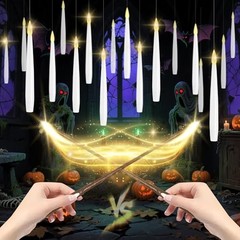 Floating Candles with Wand, 20 Pack 2 Wands Halloween Magic 6.1in-20pc 2 wands