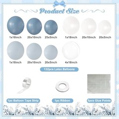 Balloon Arch Kit 132Pcs and White Balloon Arch Garland Kit Include Dusty Blue