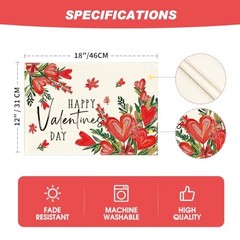 Hearts Love Happy Valentine’s Placemats Set 12″ x 18″, Rectangular 4 Pcs Red