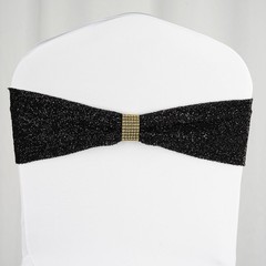 10 Black Glittered Spandex CHAIR SASHES Wedding Ceremony Reception Decorations