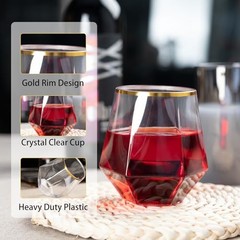 40pcs Plastic Wine Glasses with Gold Rim, 12oz Clear Disposable Wine Cups for