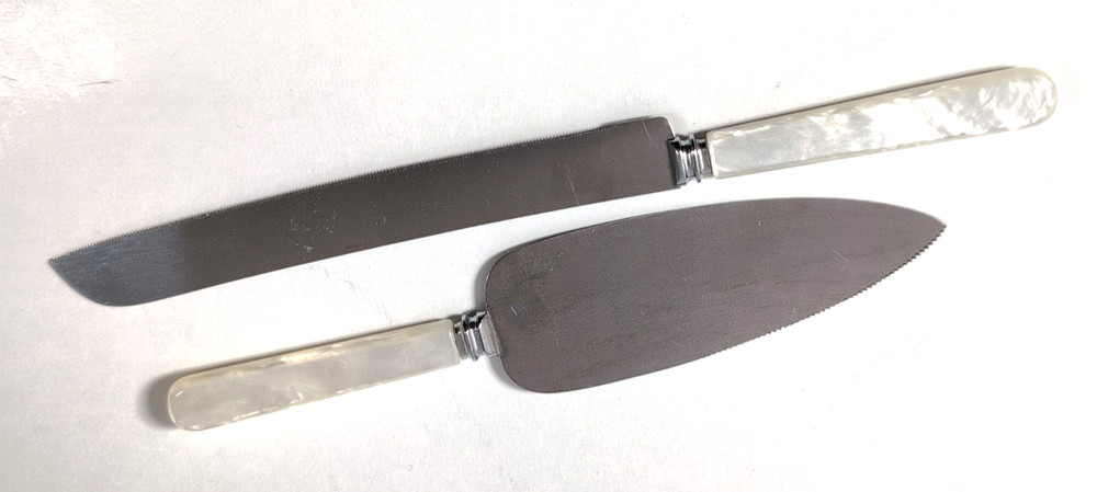 Vintage Sheffield Cake Knife Server Set Faux Pearl Handles England