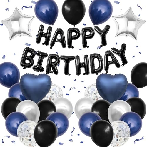 and Black Birthday Decorations for Men,Blue Black White Balloons Navy Blue
