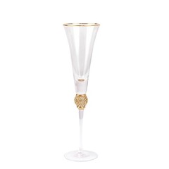 6 CLEAR Champagne Flute Glasses 6oz Gold Rim Design with Studded Rhinestones