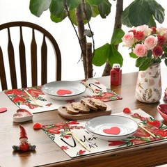 Hearts Love Happy Valentine’s Placemats Set 12″ x 18″, Rectangular 4 Pcs Red