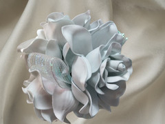 Handmade gardenia wrist corsage and boutonniere Set (light powder blue)