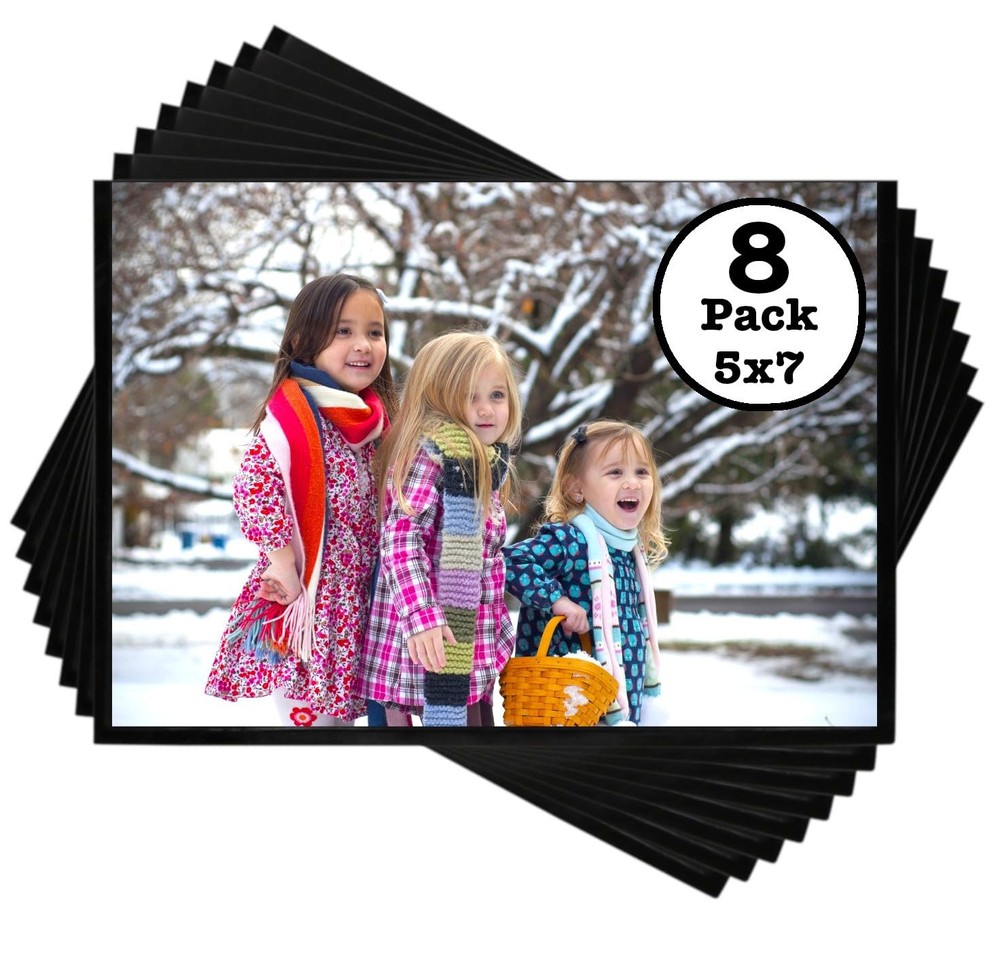 Iconikal 8-Pack Magnetic Photo Sleeves for 5×7 Pictures Easy 8 Pack, Black