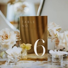 Gold Wedding Table Numbers 1-10 with Stands, 5″x7″ Gold Mirror Acrylic Table …