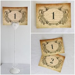 Vintage Wedding Table Number Cards Antique style, frame, Shabby Chic, Names