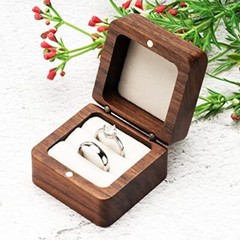 Square Solid Wood Double Ring Box Case for Wedding Ceremony Beige Inner