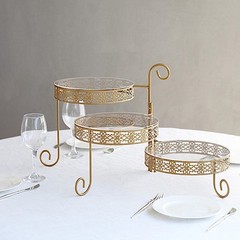 Gold 28 in Round 3-Tier Metal Rotating CUPCAKE STAND Clear Acrylic Plates Party