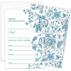 TRKAE Floral Dusty Blue Wedding Invites, 25 4 X 6 Inches, Floral-08