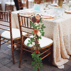 Set of 6 Burnt Orange Wedding Aisle Chair Bows with Artificial Flowers