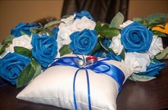 7.8″ Satin Double Hearts Decoration Wedding Ring Bearer Pillow () Blue