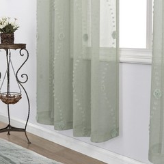Window Curtain Sage Green Sheer Pompom 52×63 Kids Bedroom Living Room Panel Pair