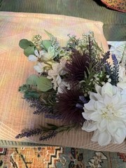 Bridal Bouquet BOHO Purple White And Green 17” Long