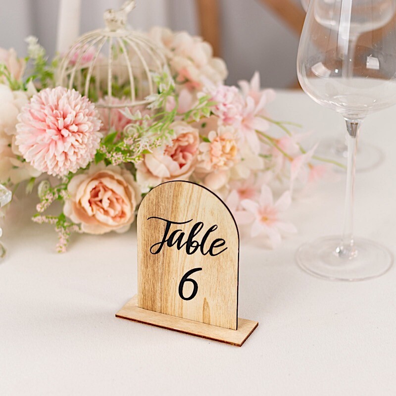 20 Natural 4.5 in Wooden Arch 1-20 TABLE NUMBERS Set Removable Base Events