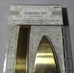 AMSCAN GOLD WEDDING / ANNIVERSARY CAKE SERVER / KNIFE SET – NEW