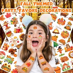 50 PCS Fall Autumn Temporary Tattoos for Kids, Thanksgiving Themed Tattoos fo…