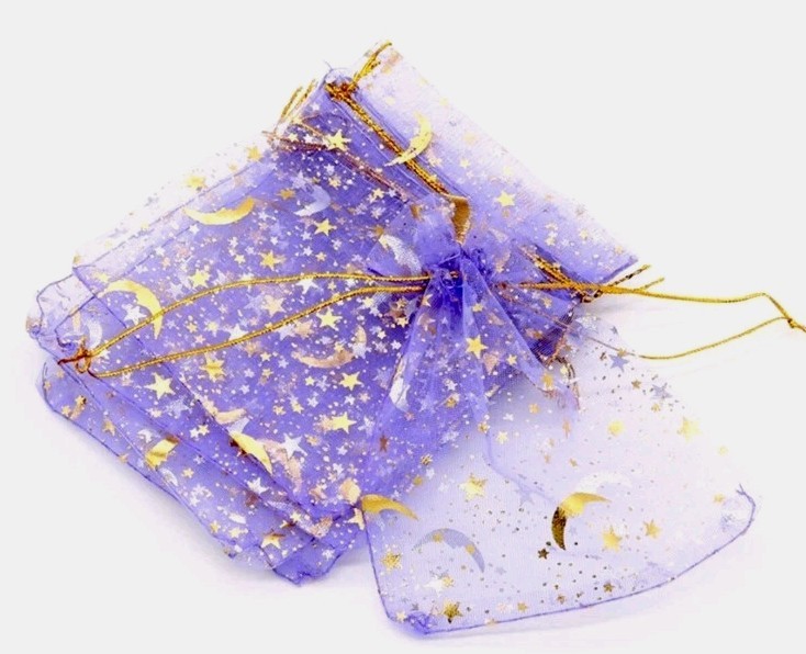 10 Moon Star Organza Gift Bags Wedding Jewelry Drawstring Xmas-3.54″ x 2.76″ Pur