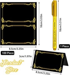 100 Pcs Black Place Cards and Gold Pen for Weddings, Name with Gold…