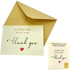 Thank You Cards with Envelopes, 25 Pack 350GSM Thick Blank Personalized Notes…