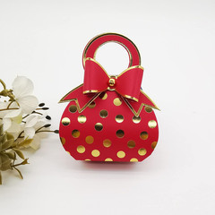 50Pcs Red and Gold Bowknot Handbag with Gold Foil Dot Wedding Favor Boxes Candy