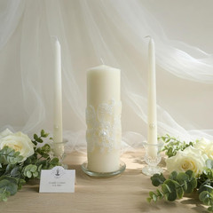 Hosley 11.5-Inch Wedding Unity Candle Set – Cream Pillar & 2 Taper Candles for C