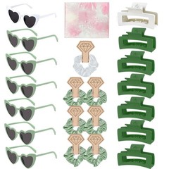 21pc Bridesmaid Proposal Gift Set Sage Green Scrunchies Hair Clips Sunglasses
