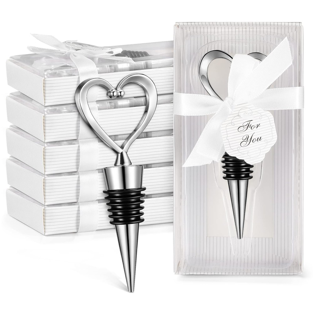 Ferraycle 30 Pcs Heart Wine Stoppers Wedding Bridal Shower Favor for Silver