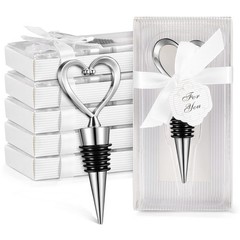 Ferraycle 30 Pcs Heart Wine Stoppers Wedding Bridal Shower Favor for Silver