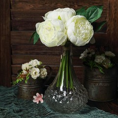 CREAM 10″ Silk Artificial Peony Flowers Bouquet Arrangement Wedding Centerpieces