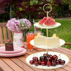 Stylish 3-Tier Dessert Tower Tray with Round Gold Edges – Lightweight & Durable