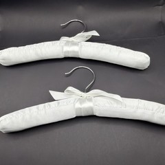 White Satin Padded Kids Hangers Set of 2 Bridal Flower Girl w Bows