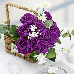 48 PCS Deep Purple Roses Artificial Flowers – Fake Silk Floral with Dark Purple
