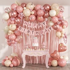 Pink Birthday Decorations for Women with Dusty Pink Nude White Metallic Rose