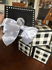 Wedding Nesting Gift card Money Gift Box/ Black and White Plaid Cream