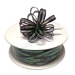 1/8″ 50 Yards Organza Iridescent Center with String Pull Ribbon Bow BLACK