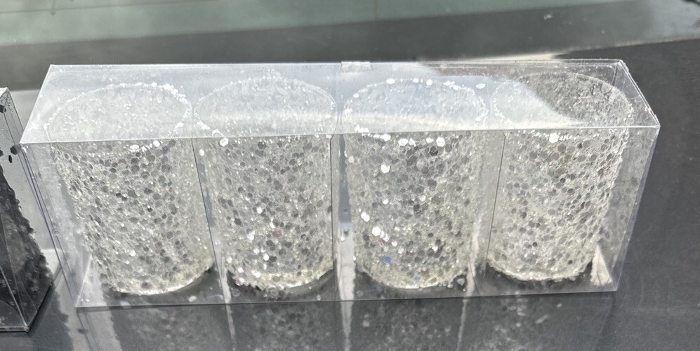 Silver Sparkle Glitter Votive Candle Holders Glass 4 Pieces New Party