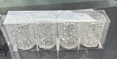 Silver Sparkle Glitter Votive Candle Holders Glass 4 Pieces New Party