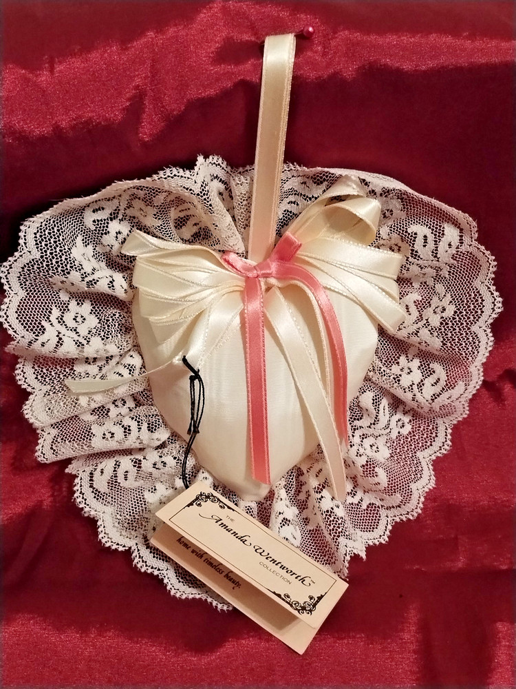 Vintage TMC Co. Satin Heart-shaped Wedding Pillow/Decoration in Cream/Rose Pink