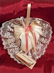 Vintage TMC Co. Satin Heart-shaped Wedding Pillow/Decoration in Cream/Rose Pink
